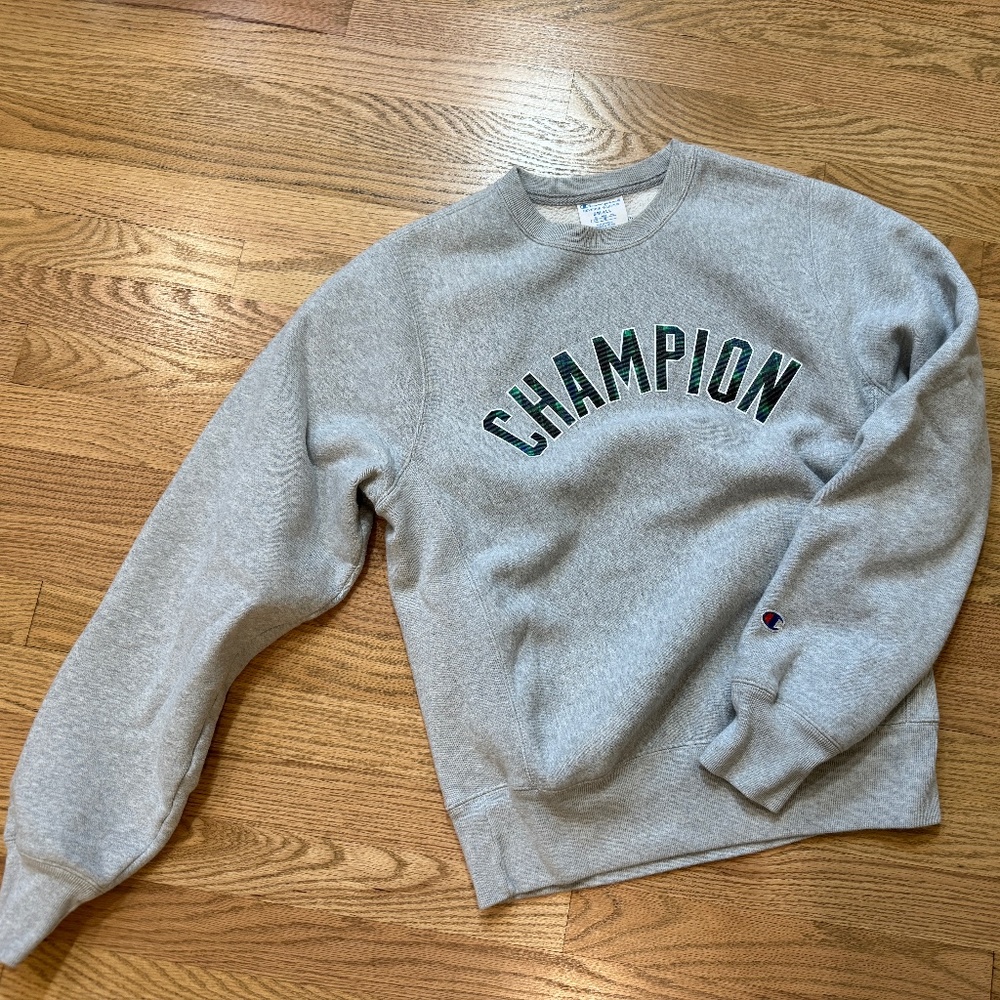 Urban Outfitters Exclusive Champion Plaid Logo Reverse Weave Crew Neck